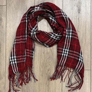 Burgandy/Maroon Burberry Style Plaid Scarf/Pashmina with Fringe - 22"x65"
